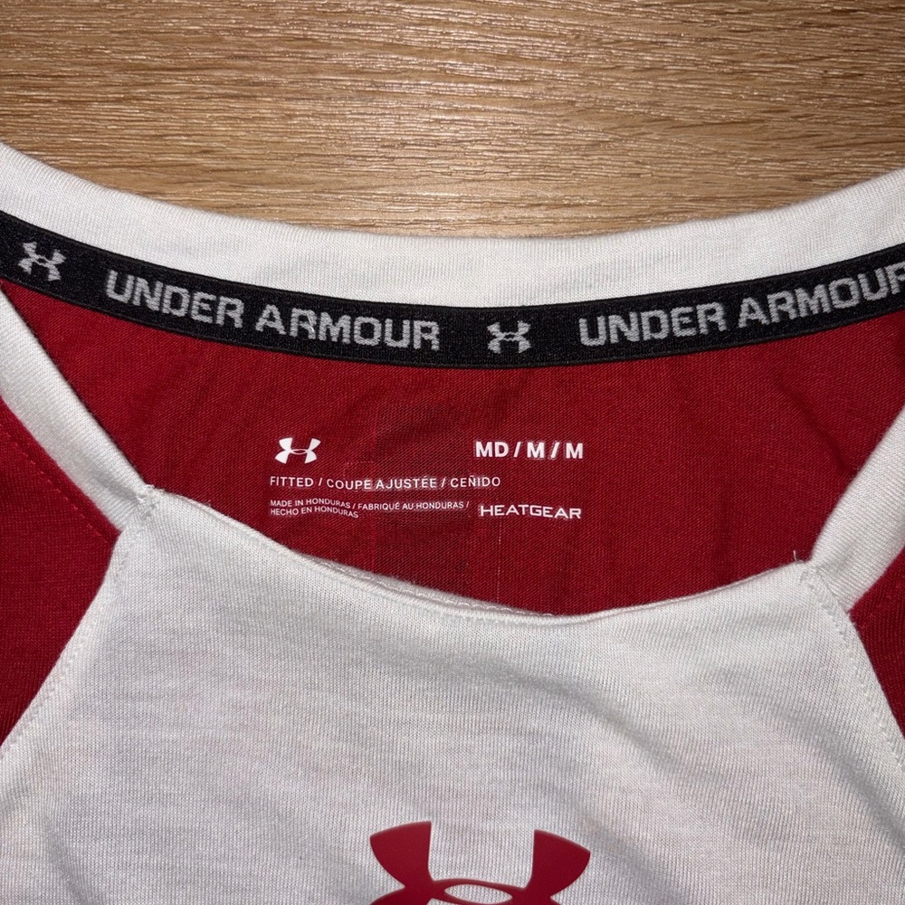 Under Armour Tank Top Mens Medium Red White HeatGear Athletic Gym Shirt NWT - Picture 2 of 11
